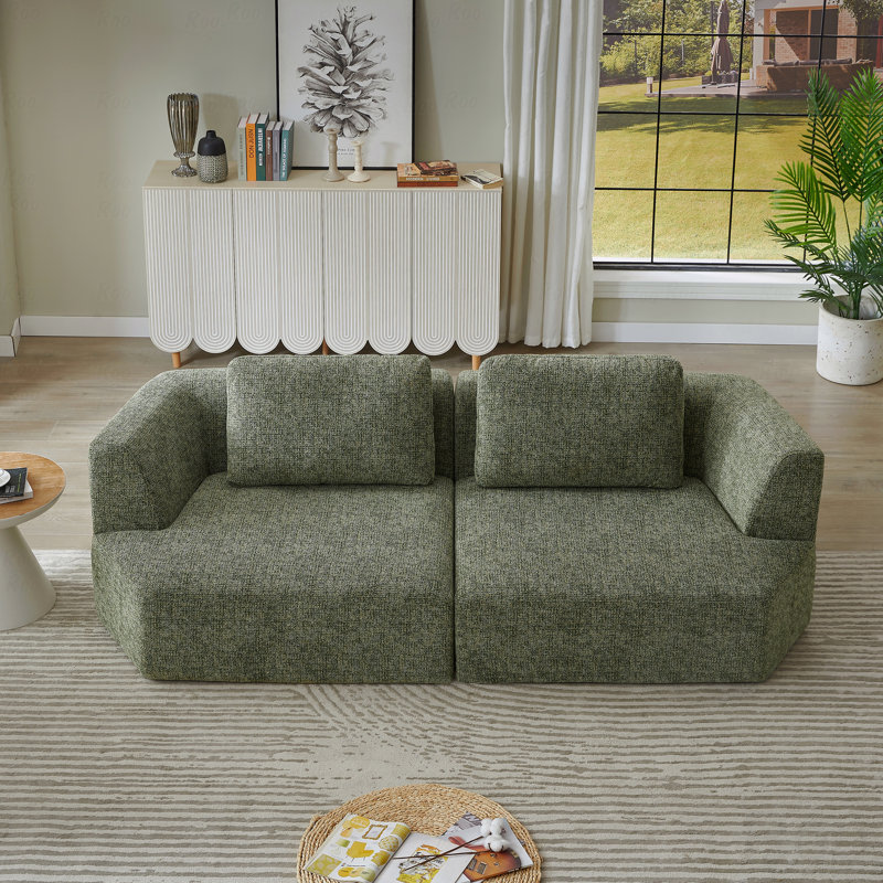 Très grand canapé compressé 3 places avec tissu chenille, Vert