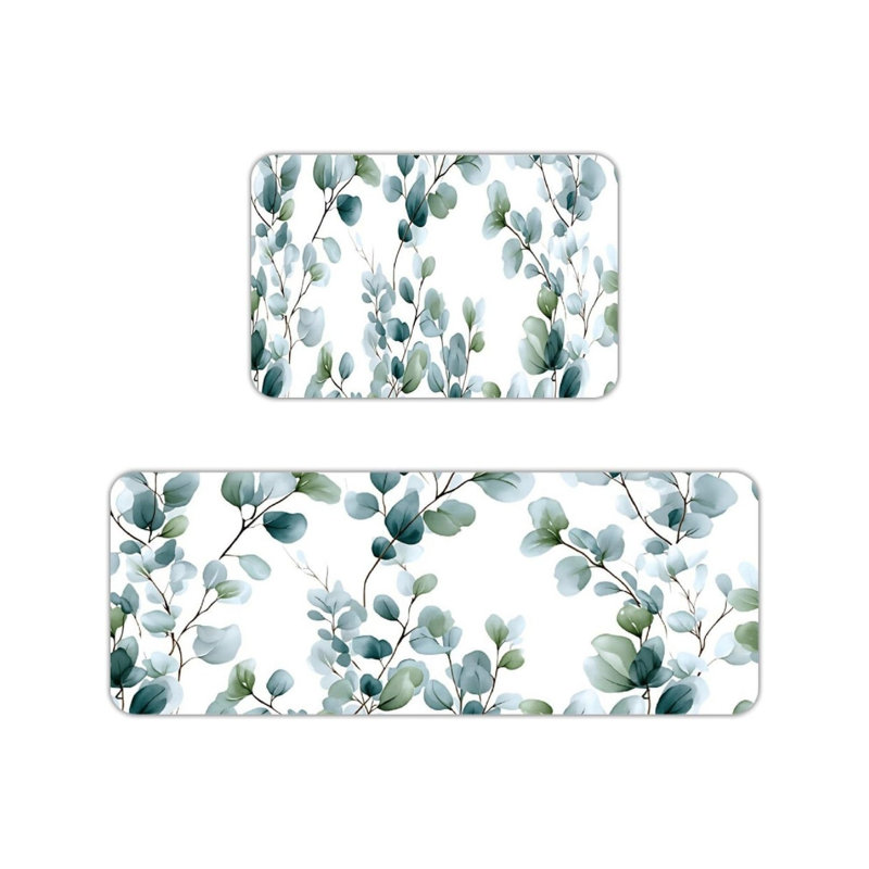 Tapis de cuisine verts en eucalyptus, paquet de 2 tapis de décoration botanique pour la cuisine et le salon