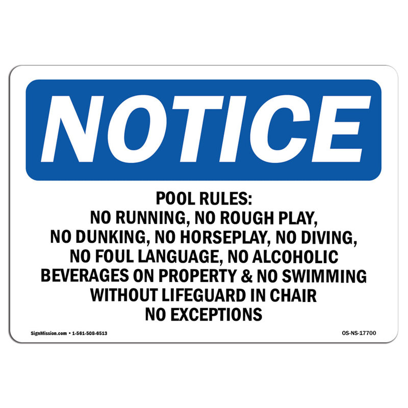 OSHA Notice - Pool Slide Rules 1. No Life Jackets Or Flotation Sign | Heavy Duty