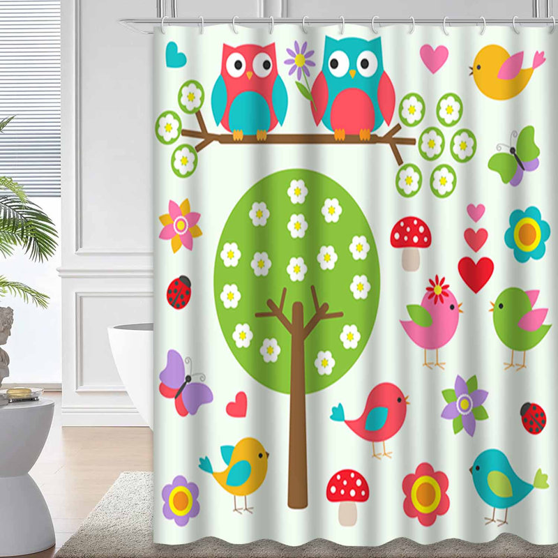 Mignon rideau de douche avec 12 crochets Birds Owls, L 72 po x l 84 po
