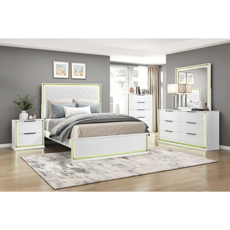 Mobilier de chambre à coucher contemporain à 1 tête de lit tapissier à finition contemporaine blanc glam Glam