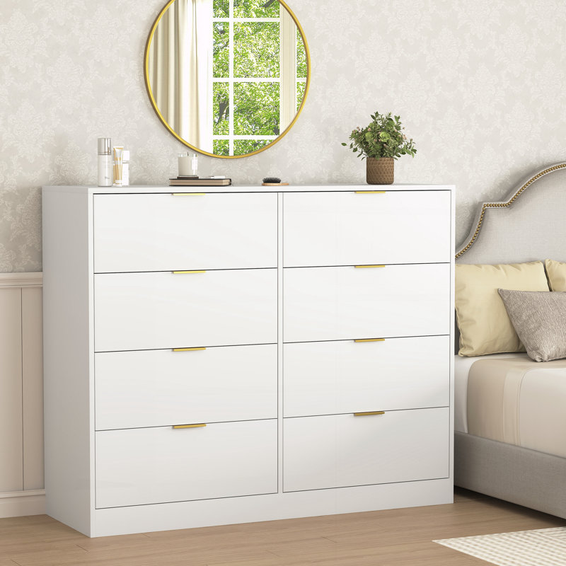 Commode 8 tiroirs pour chambre à coucher, Blanc