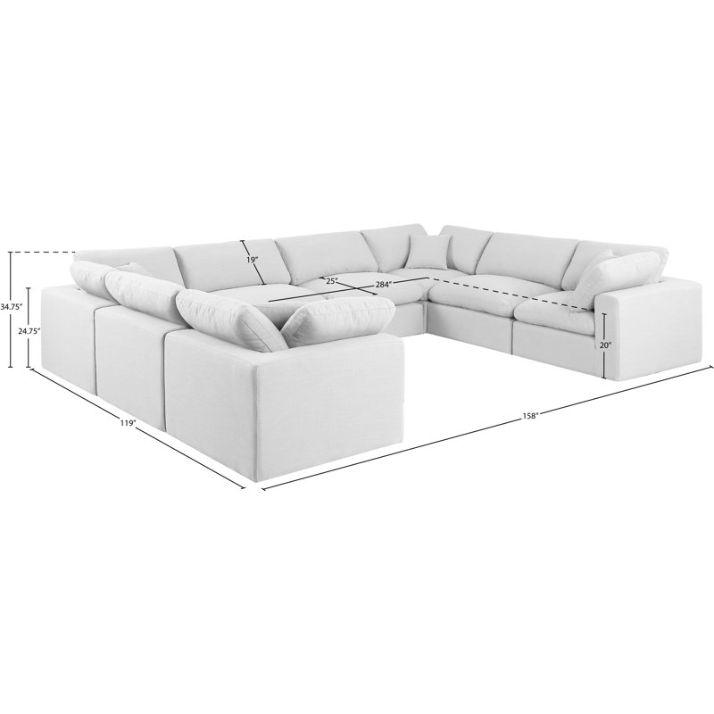 Hippler Upholstered U-Shaped Sectional Reversible, White Linen Textured Fabric