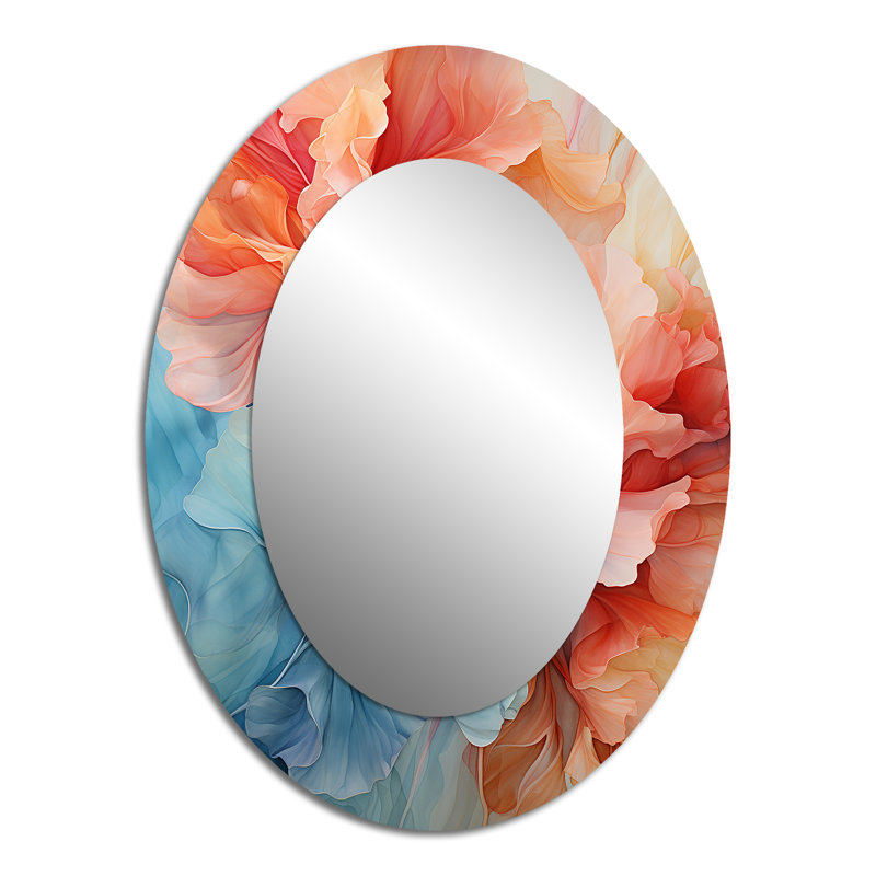 Metamorphic Dance - Red Modern Oval Wall Mirror, 40" x 30"