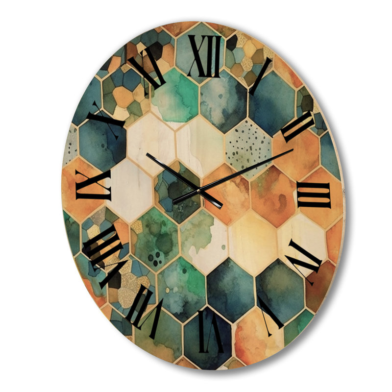 Horloge murale surdimensionnée en bois Hexagone III Colorfull, Grand