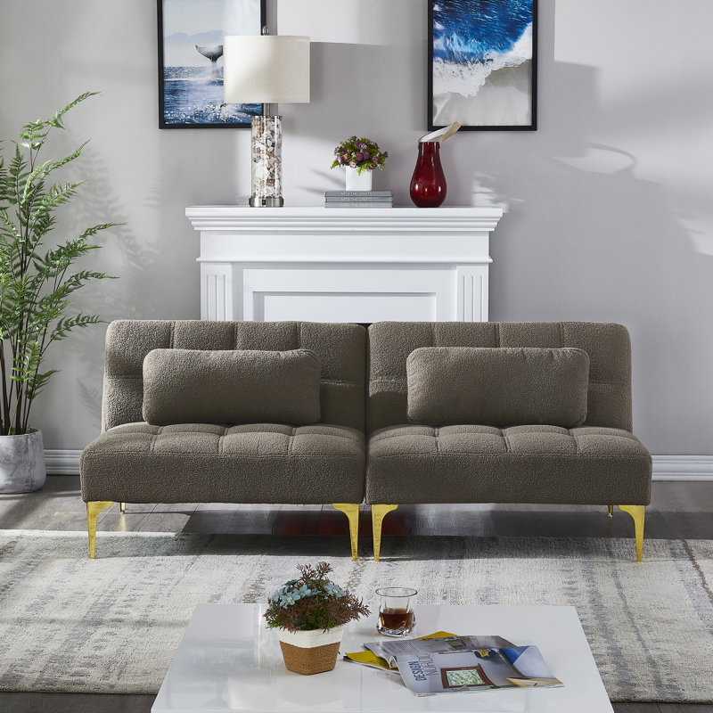 Tadija Twin Upholstered Convertible Sofa, 28" H x 35.5" W x 34" D, Taupe Teddy