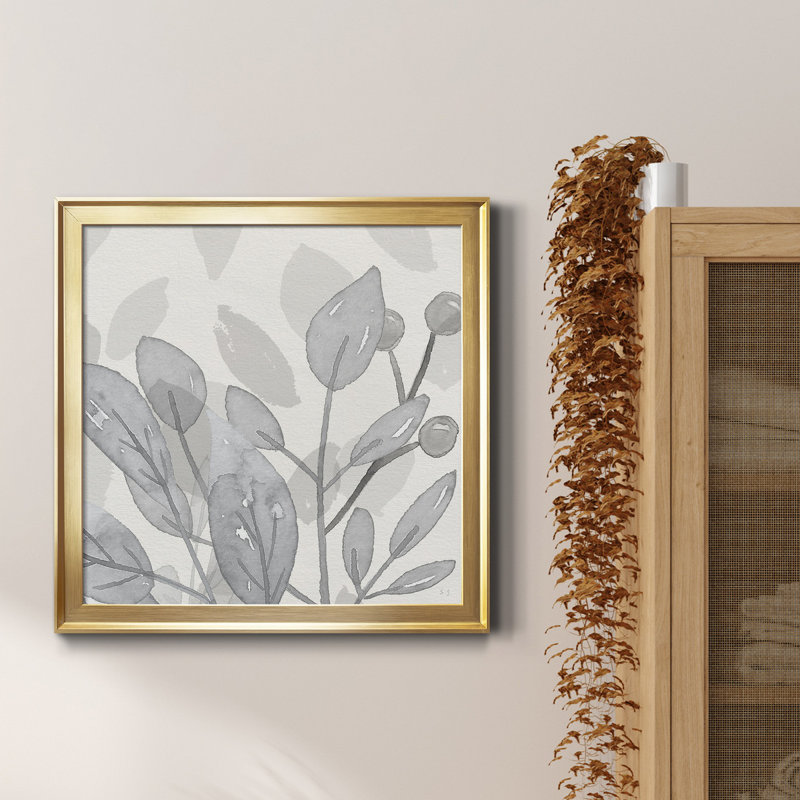 Shadow Leaves I - peinture sur toile encadrée, Toile dorée encadrée, H 26,5 po x l 26,5 po x P 1,5 po
