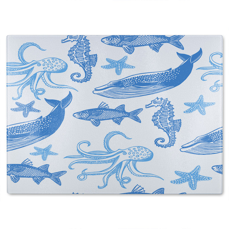 Sealife Glass Chopping Board, 40cm L x 28cm W