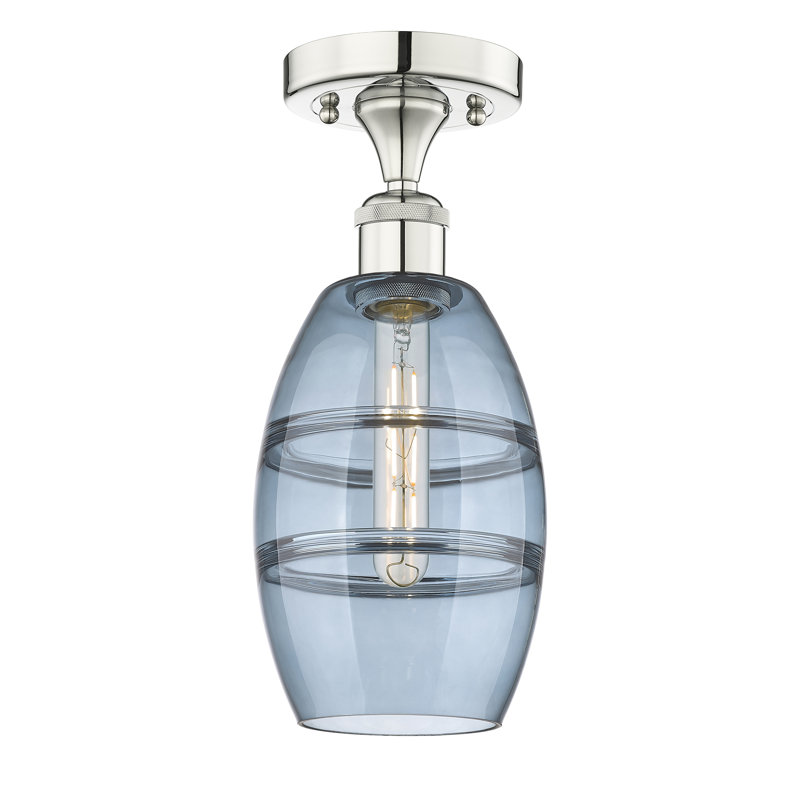 Plafonnier semi-encastré 1 lumière Edison - Abiagael, Bleu princesse, H 8,25 po x l 5,88 po x P 5,88 po, Nickel poli