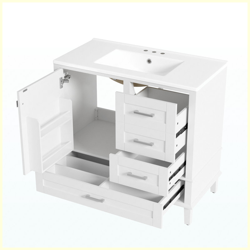 Meuble-lavabo moderne en bois massif 36 po avec rangement à fermeture en douceur