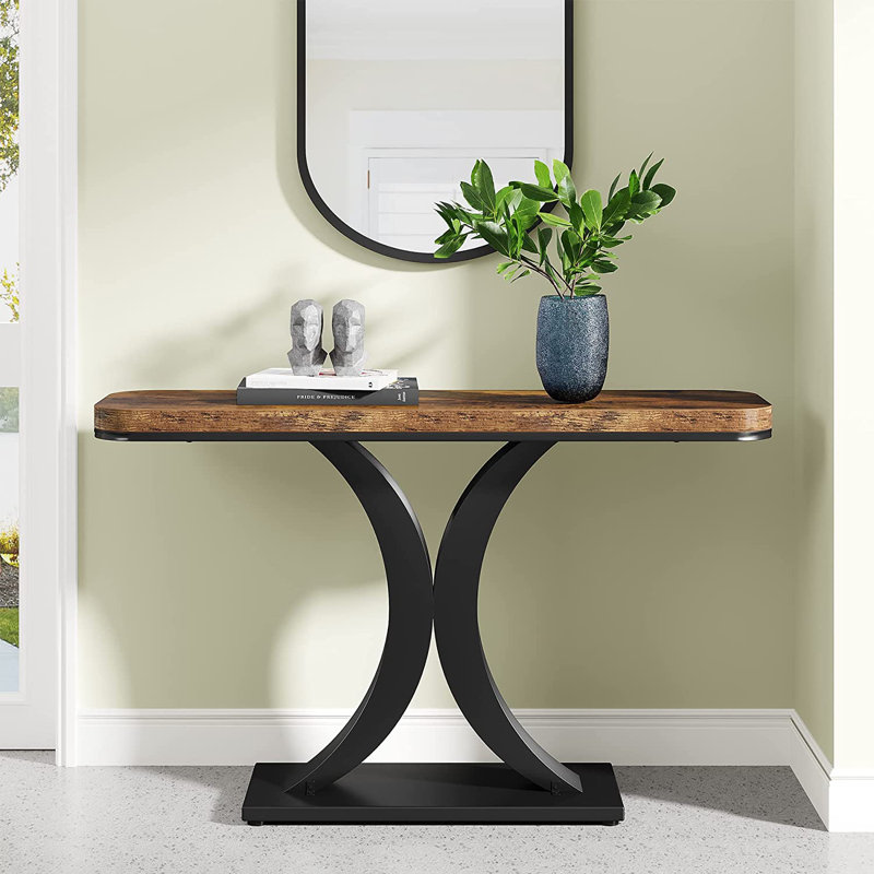 Evija 100cm Console Table, Black, Rustic Brown