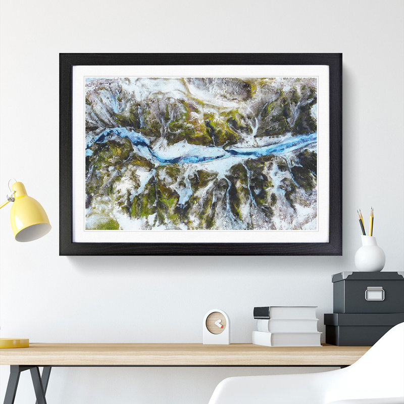 Mountain Ravine in Iceland - Picture Frame Painting, 27cm H x 36cm W x 2cm D, Black Framed