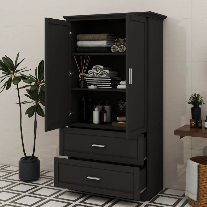 Armoire fonctionnelle avec deux tiroirs et une tablette réglable, Noir