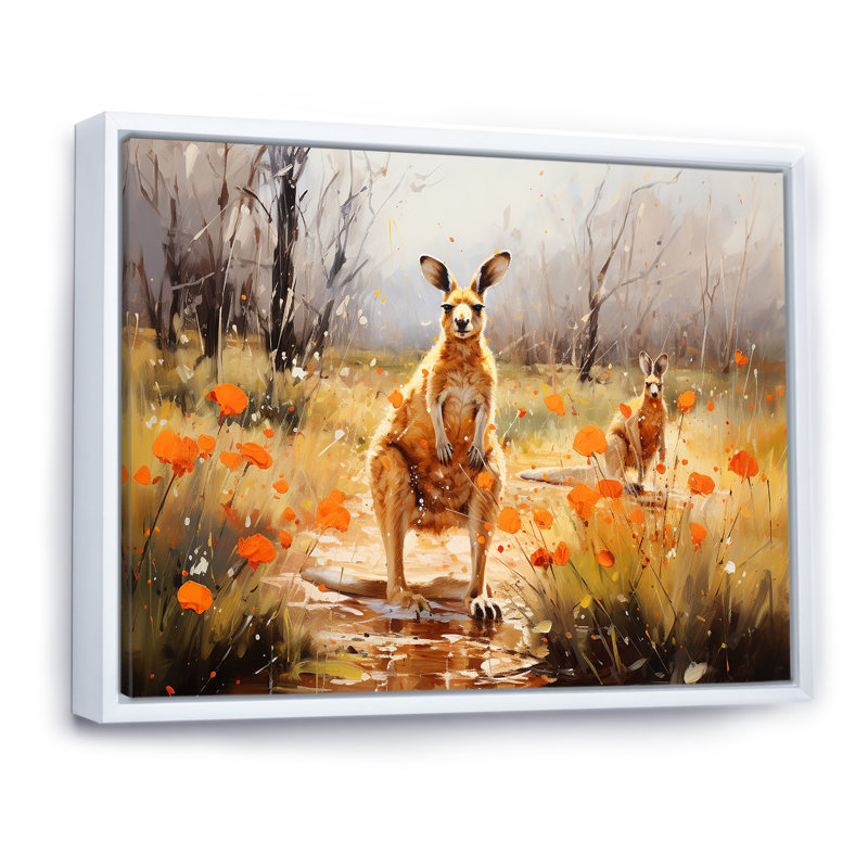 Chemin de kangourou en Australie sur toile, H 12 po x l 20 po x P 1 po, Cadre flottant blanc