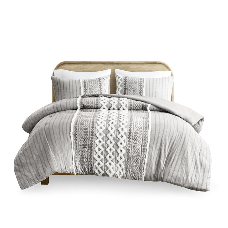 Cotton Chenille Comforter King/ King, Gray Print, Fill, 2 Matching Shams, Care Instructions, King In Gray, 100% With Chenille, Pattern,