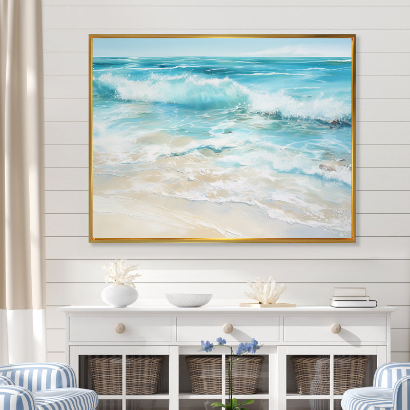 «Ocean Charm», art mural océanique, Cadre flottant doré, H 30 po x l 40 po x P 1,5 po
