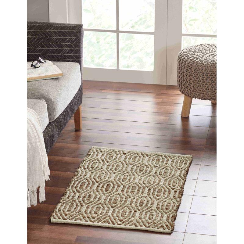 Tapis naturel tissé à plat à la main Chen Ikat, Rectangle 2 pi x 3 pi