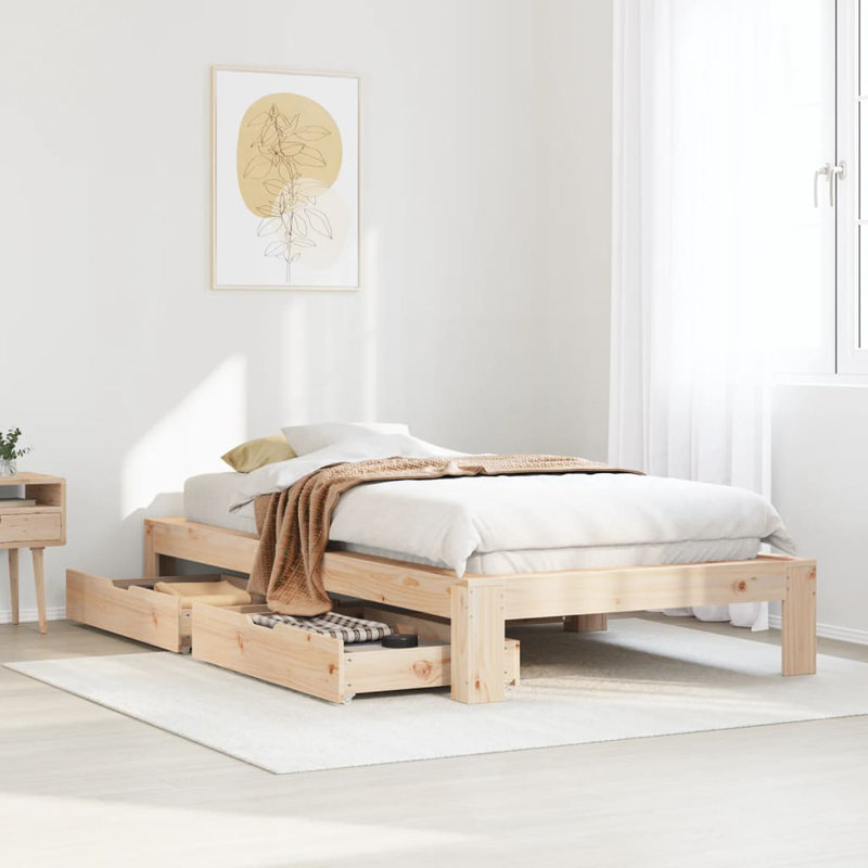 Solid Wood Storage Bed, Brown, Small Single (2'6)