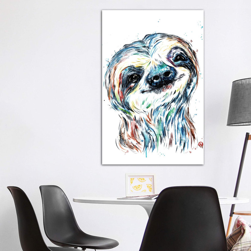 " Smiley Sloth " by Lisa Whitehouse, Wrapped Canvas, No Mat, 60" H x 40" W x 1.5" D