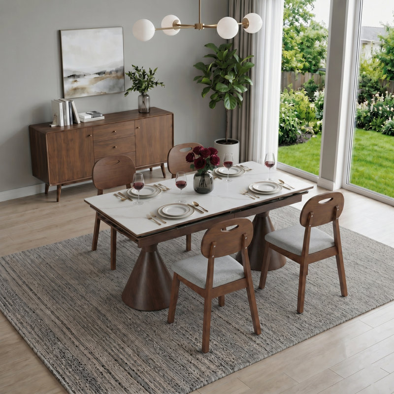 Ensemble de table de salle à manger extensible 55 "à 79" avec chaises en cuir PU Dominick, 5 Pcs: Table, 4 Chairs, Grey