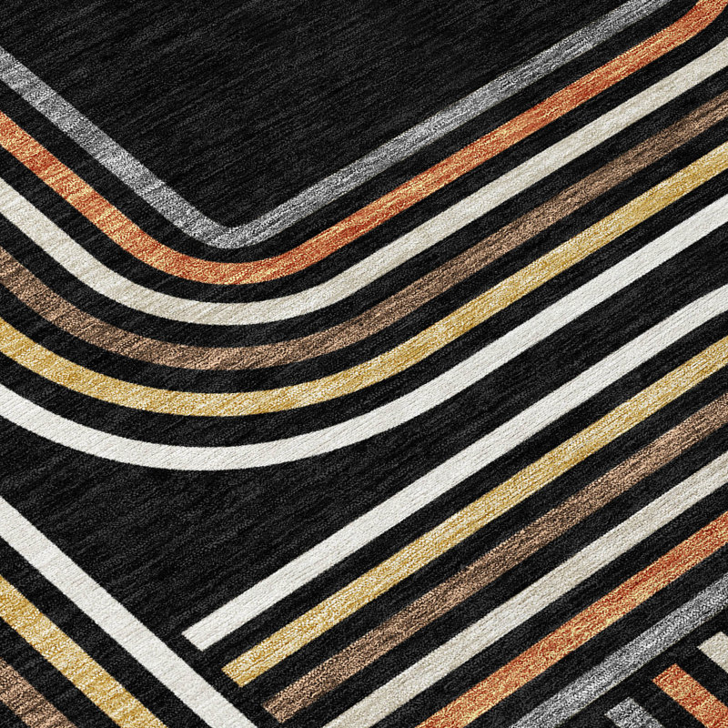 Machine Washable Indoor/Outdoor Chantille ACN2535 Geometric Rug, Rectangle 9' x 12', Black