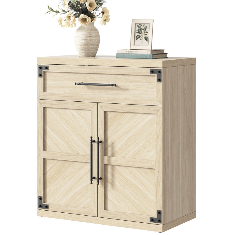 Armoire décorative à chevrons avec tiroir et tablette réglable, Beige sable