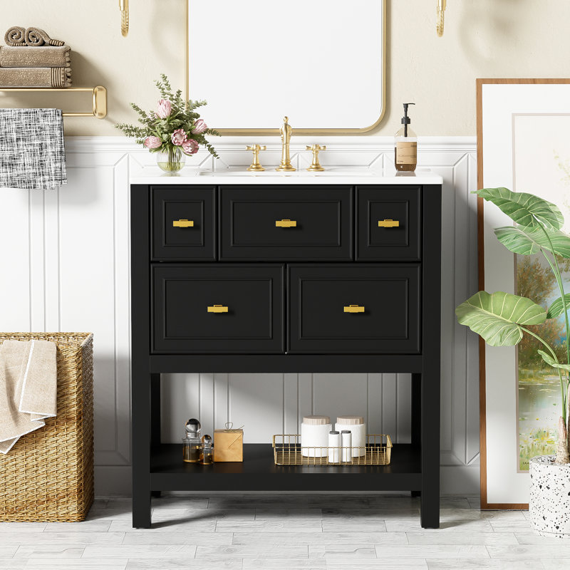 Meuble-lavabo 30 po avec lavabo en céramique, Noir