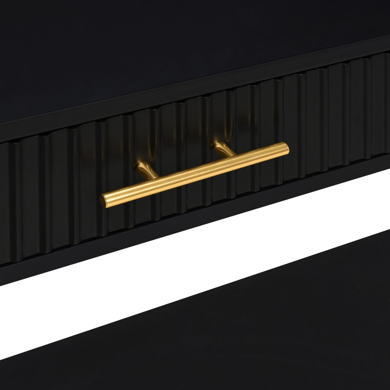 Dishaun 60" Console Table with 3 Fluted Drawers, Black