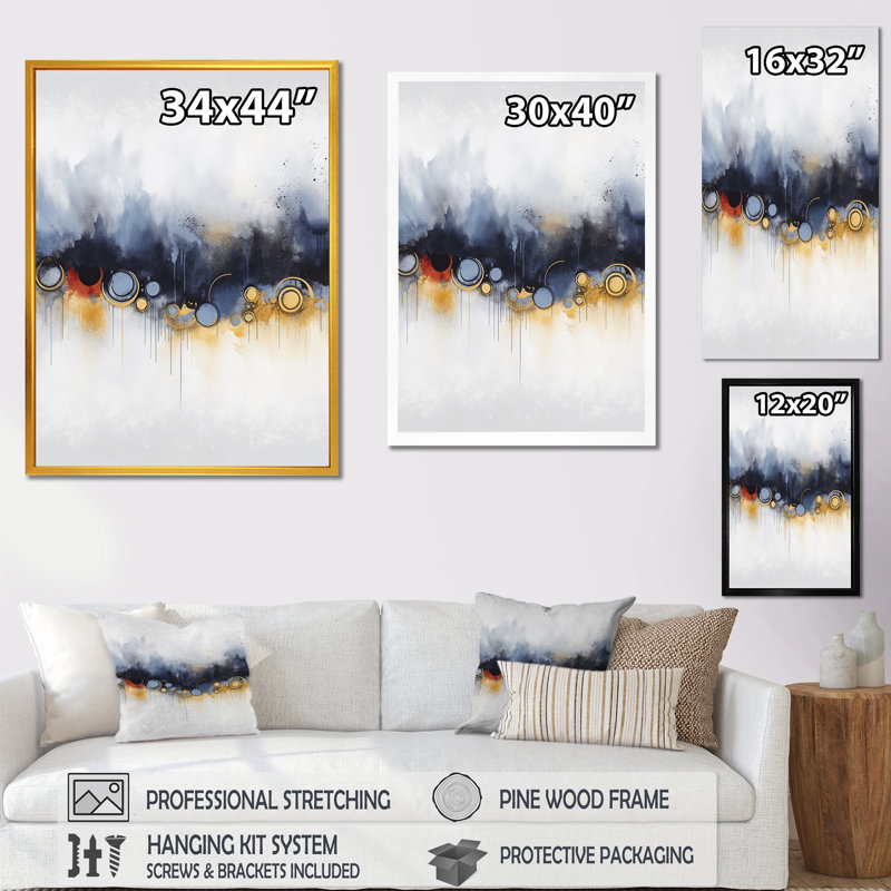 «Blue and Yellow Fluid Harmony», peinture V - art mural abstrait, Toile tendue, 40" H x 30" W