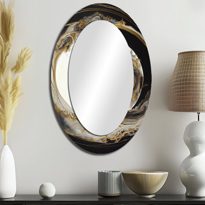 Gold Glamour Wave I - Large Oval Wall Mirror On Metal