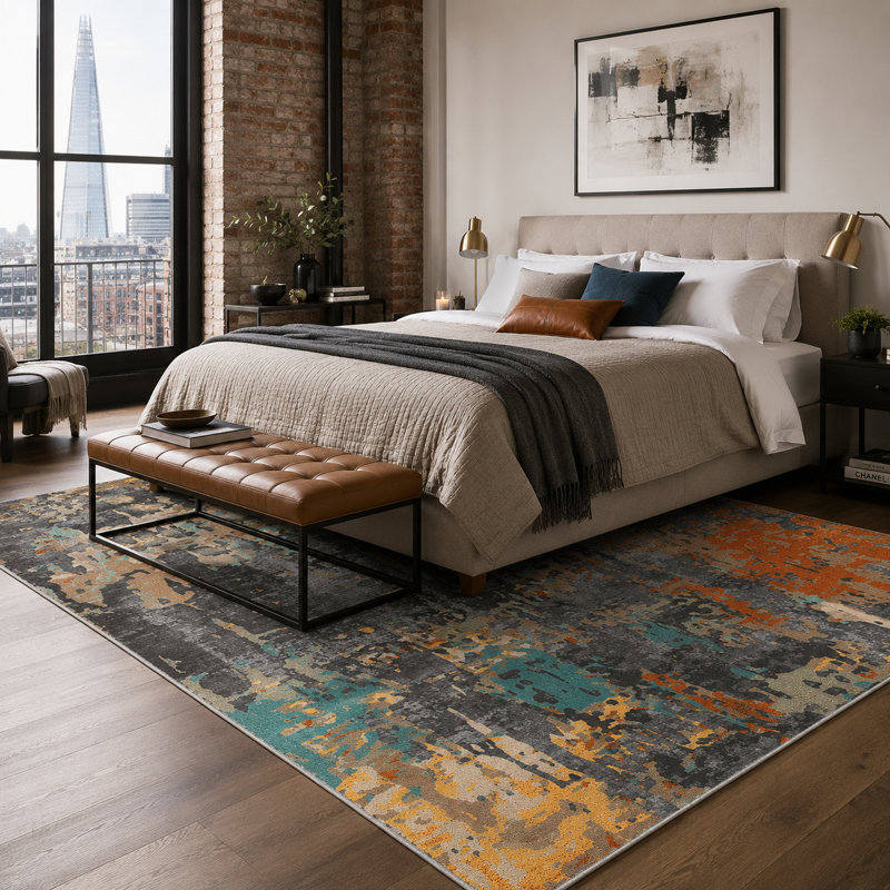 Oriental Cotton and Chenille Flatweave Area Rug, 200 cm round