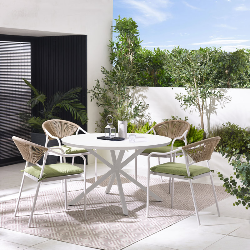 Rosston 4 Seater Garden Dining Table Set with 4 Alvino Dining Chairs for Modern Patio, Cream