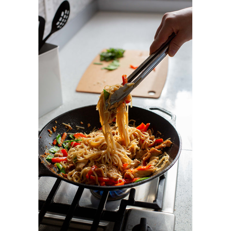 12.5 Inch Black Cast Iron Chef Style Wok