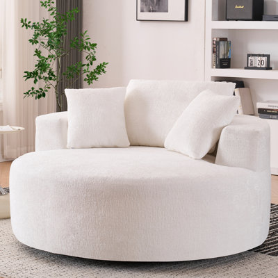 Oversized Upholstered Barrel Accent Swivel Chair – 55" Waffle Chenille, Compression