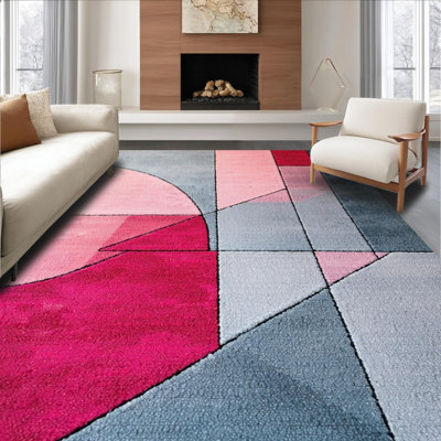 Ultra Soft Area Rug, Non Slip, Stain Resistant, Washable Area Rugs for Living Room, Bedroom, Non-Slip Entryway Rug Contemporary Pink Grey(Pink)