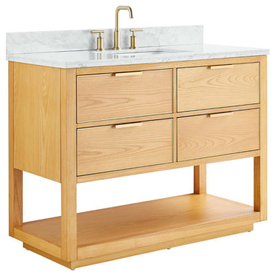 Meuble-lavabo à grain de bois 48 po avec comptoir en marbre de Carrare et lavabo en céramique Eryka
