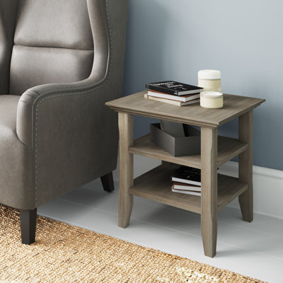 Acadian Solid Wood Transitional Square End Table with 2 Open Shelves