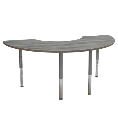Table d'activité 36 "x 72" demi-lune thermofusionnée à grain de bois avec super pieds réglables