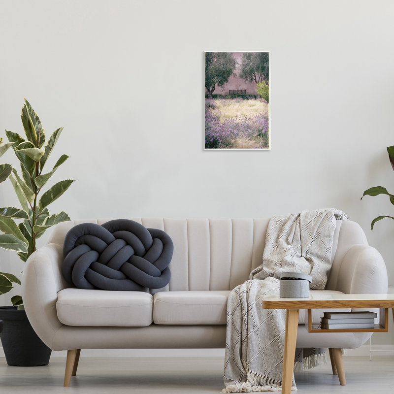 Banc au milieu d'un jardin naturel, art mural, par Deborah Revell, H 19 po x l 13 po