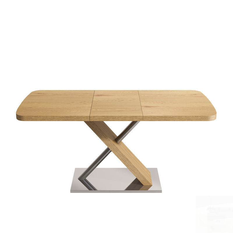 Expandable Dining Table For 4-6 People, Wood With Retractable Design And Durable Metal Base
