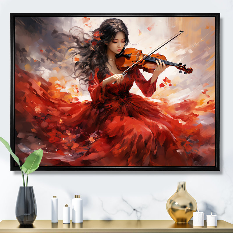 Violon Japanese Elegance I sur impression sur toile, H 24 po x l 32 po x P 1 po, Cadre flottant noir