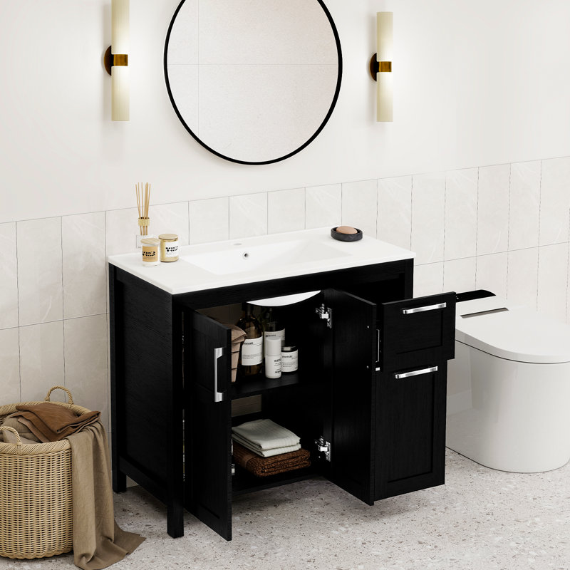 30" Free-Standing Modern Single Bathroom Vanity With Sink (No Faucet), Black