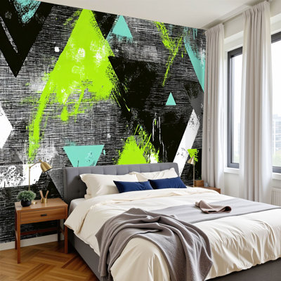 Peel and Stick Wallpaper 96" W x 69" H Modern Self Adhesive Wall Mural for Bedroom Abstract seamless geometric for boys teenagers clothes Grunge