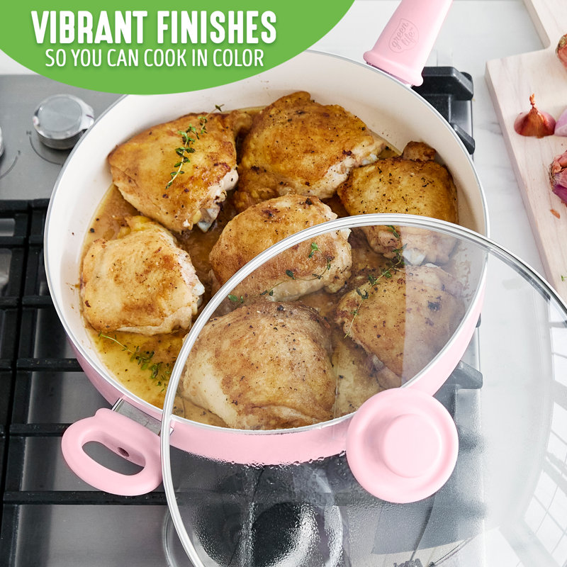 Pink Aluminum 5QT Nonstick Saute Pan with Lid