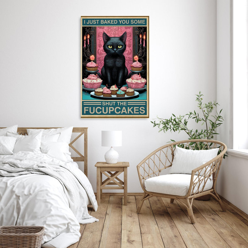 «Black Cat Shut The Fucupcakes», reproduction d'art rectangulaire sur toile tendue sur toile tendue, L 24 po x H 36 po