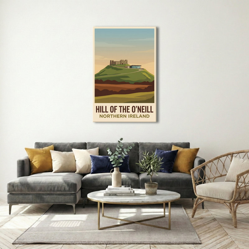 Hill Of The O'Neill, Northern Ireland - Romantic Travel Poster Of Hilltop Ruins. Giclee Print On Wrapped Canvas. Wall Art, Home Decor - Historic Sites & Ruins, Northern Ireland - Wrapped Canvas Print