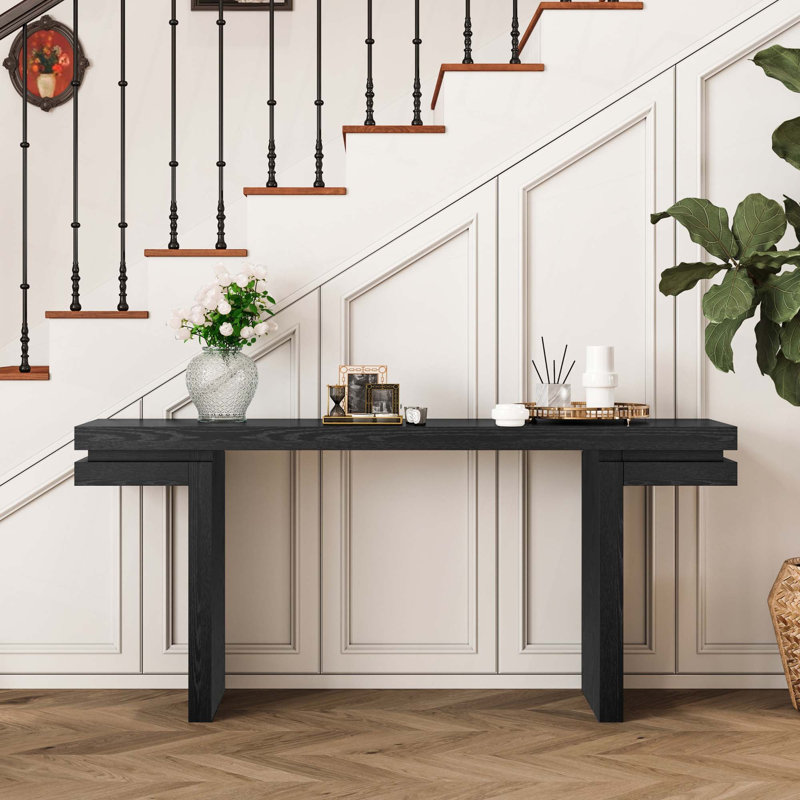 Console très large 66 "en placage de bois véritable, Black