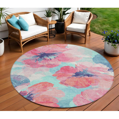 Tapis rond 8 po rose et bleu