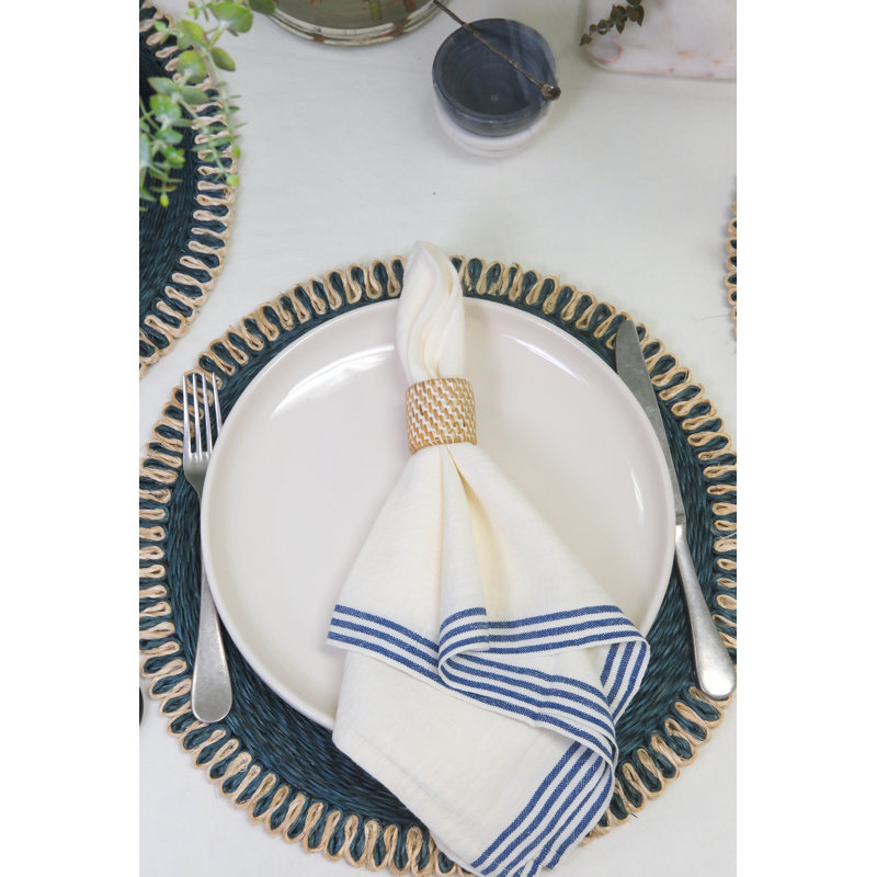 Alsace Square Napkin, Natural/Blue