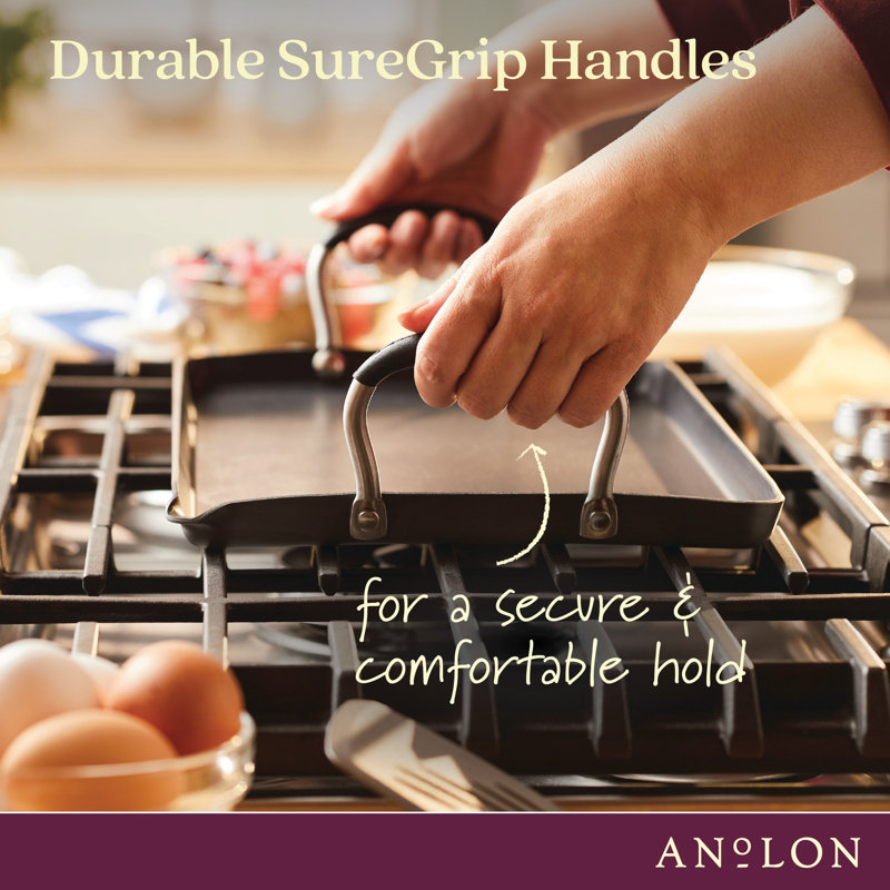 Anolon Advanced Home Hard Anodized Nonstick Double Burner Griddle, 10 Inch X 18 Inch, Black